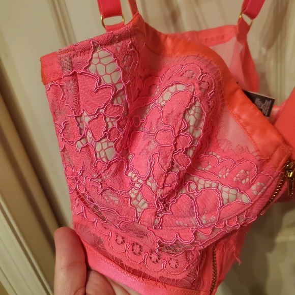 Victoria's Secret Hot Pink Lined Demi Lace Bustier Bra Size 34C - Picture 3 of 8